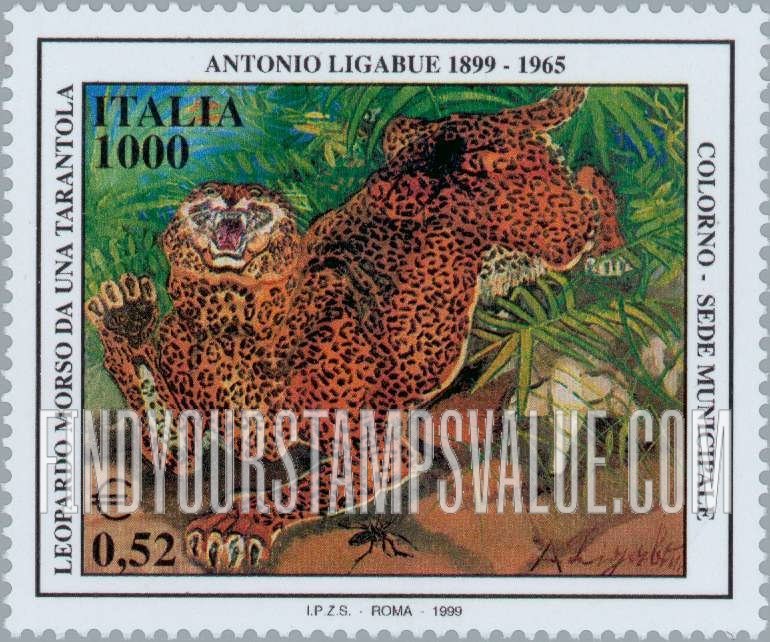FindYourStampsValue: Art Type of 1998: Restless Leopard, by Antonio Ligabue (1899-1965), horizontal