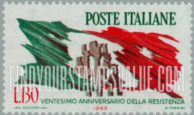 FindYourStampsValue: Ruins of city and torn Italian flag