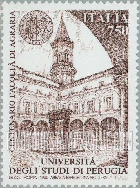 FindYourStampsValue: Universities of Italy: Agrarian School, centennial, University of Perugia