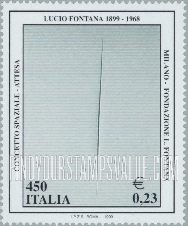 FindYourStampsValue: Art Type of 1998: Conception of Space, by Lucio Fontana (1899-1968)