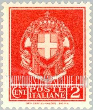 FindYourStampsValue: Arms of Italy (Fascist Emblems Support House of Savoy Arms)