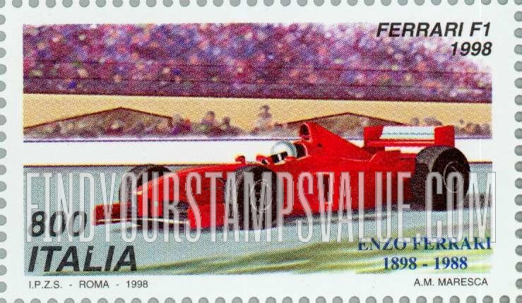 FindYourStampsValue: Enzo Ferrari (1898-1988) Automobile Manufacturer: 1998 Ferrari F1