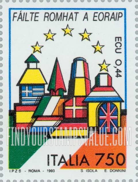 FindYourStampsValue: Buildings on national flags, inscriptions in native language: Ireland (Failte)