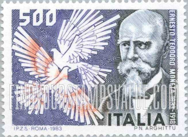 FindYourStampsValue: Ernesto T. Moneta (1833-1918), Nobel Peace Prize Winner, 1907