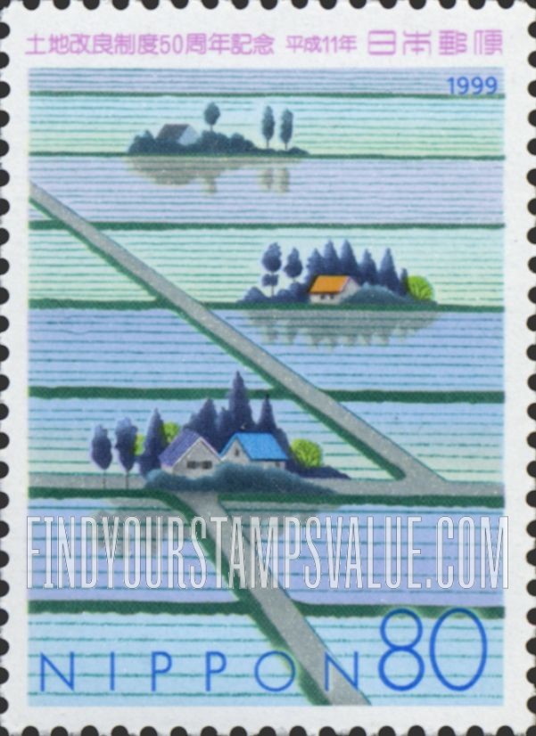 FindYourStampsValue: Land Improvement System, 50th Anniversary - 土地改良制度50周年記念