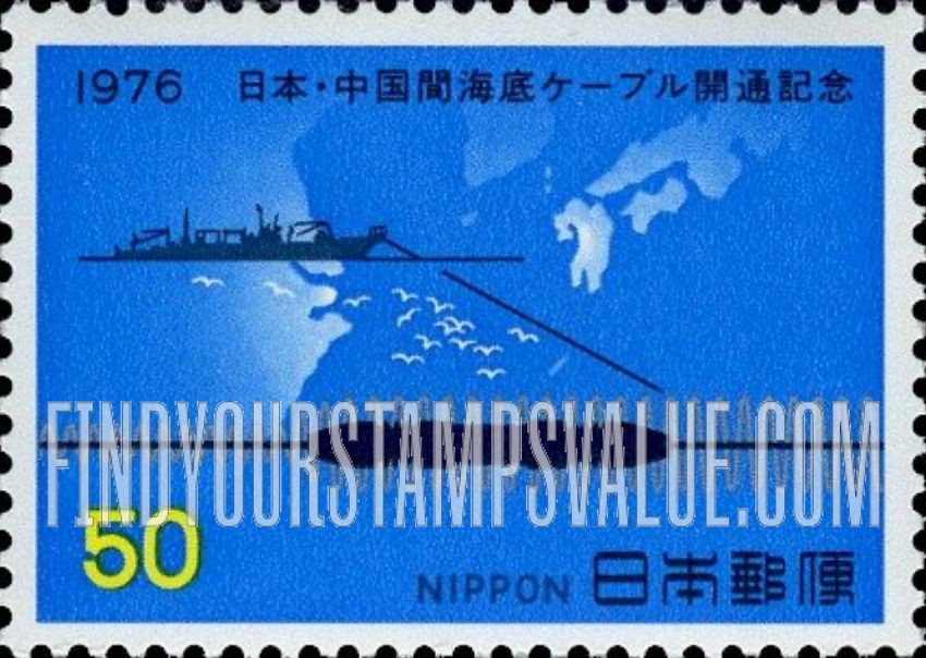 FindYourStampsValue: Cable, Cable Ship, Map of East China Sea - ケーブル、ケーブル船、東シナ海の地図