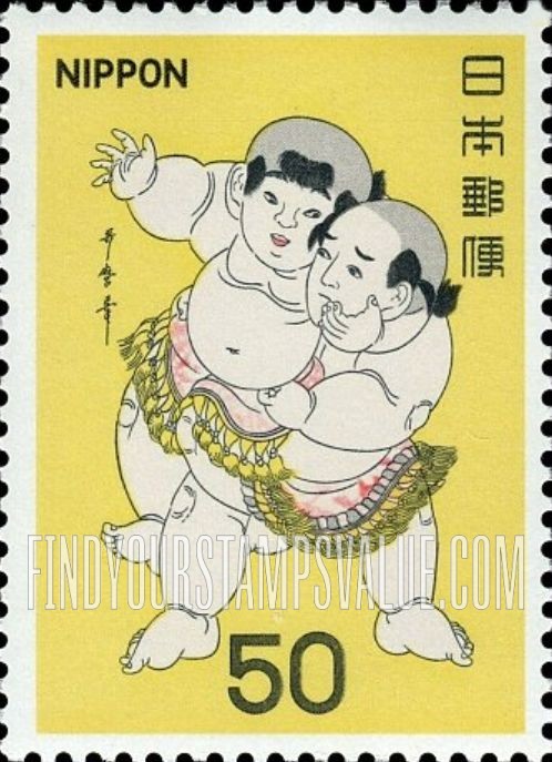 FindYourStampsValue: Children’s Sumo Play, by Utamaro - 喜多川歌麿「愛敬角力」