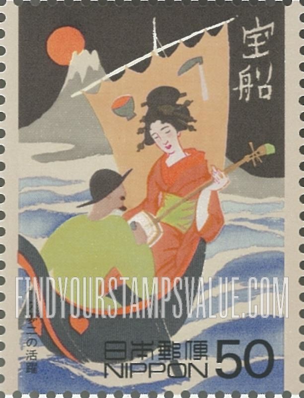 FindYourStampsValue: Painting of couple in boat by Yumeji Takehisa - 竹久夢二の活躍