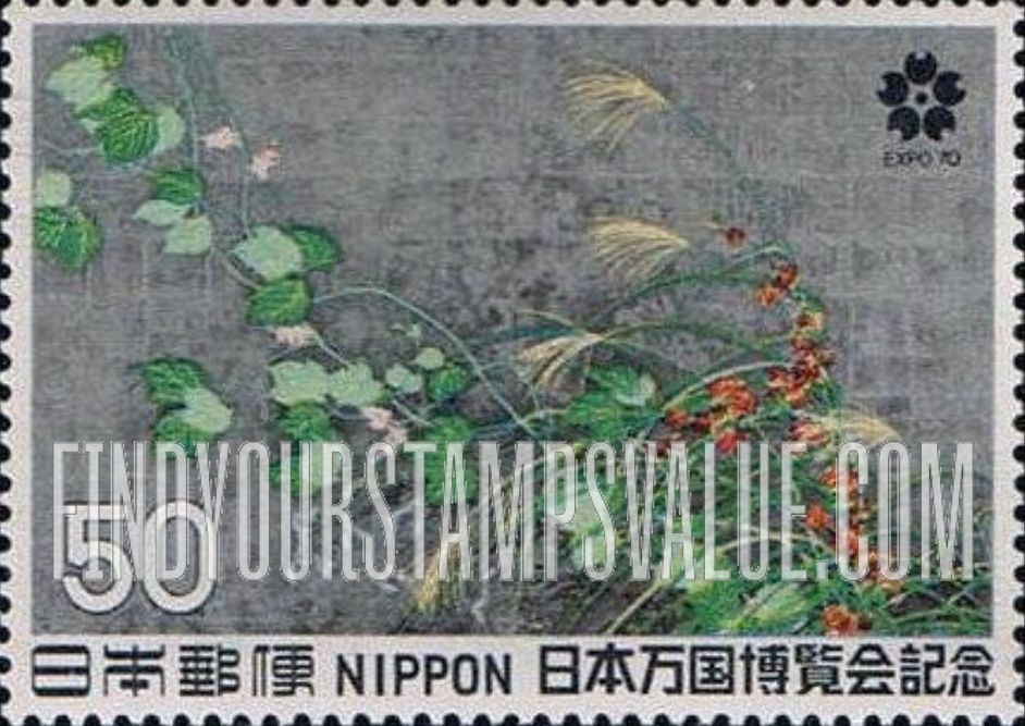 FindYourStampsValue: Grass in Autumn Wind, by Hoitsu Sakai - 酒井 抱一夏秋草図