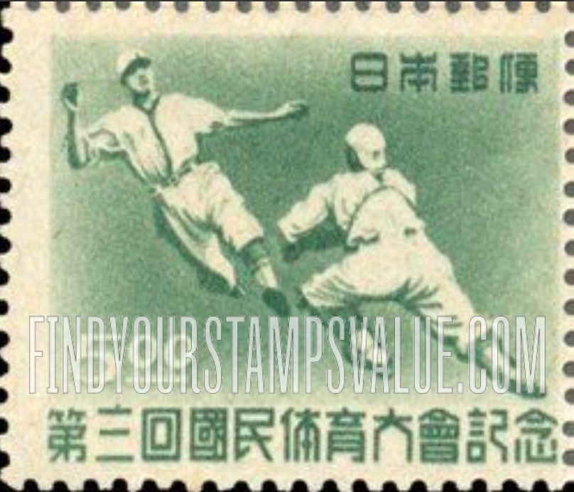 FindYourStampsValue: 3rd National Athletic Meet, Fukuoka: Baseball players - 第三回国民体育大会、福岡、野球選手