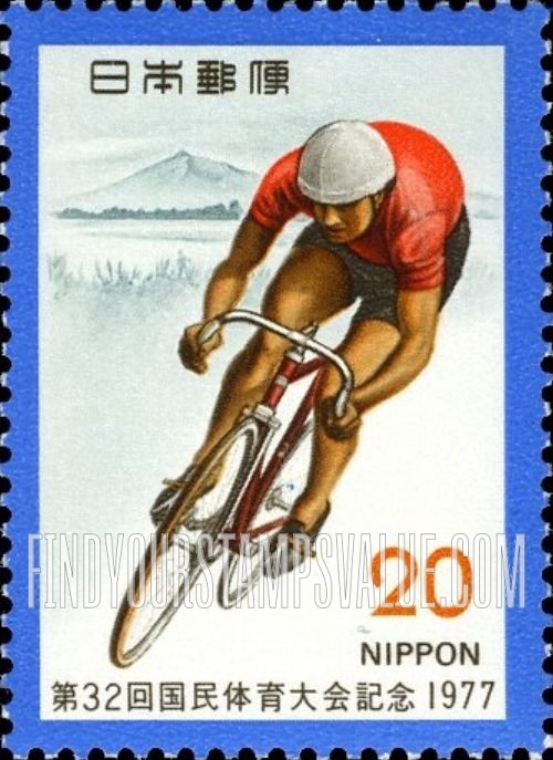 FindYourStampsValue: Bicyclist, Mt. Iwaki and Iwaki River - 自転車競技、岩木山と岩木川