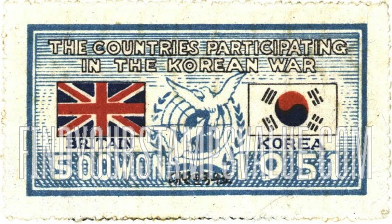 FindYourStampsValue: Flags of Britain and Korea and UN Emblem - 영국과 대한민국의 국기와 유엔 상징