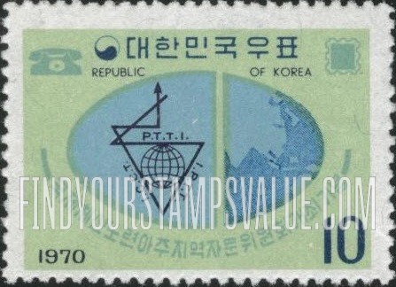 FindYourStampsValue: P.T.T.I. Emblem and Map of Far East - P.T.T.I. 마크와 극동지역 지도