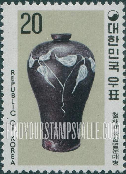FindYourStampsValue: Black Koryo Ware Vase with Plum Blossom Vine - 철채백화삼엽문매병