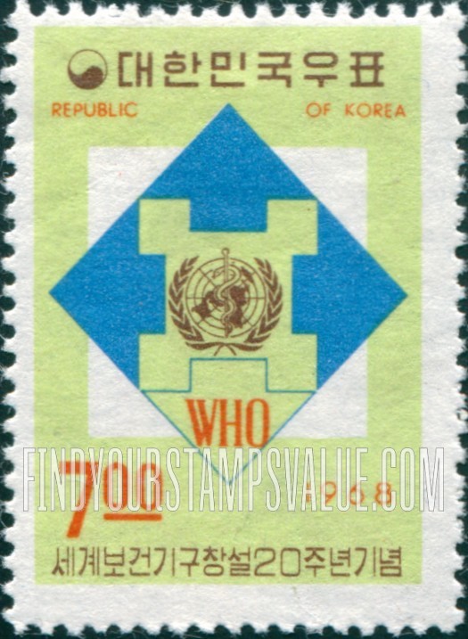 FindYourStampsValue: WHO, 20th Anniversary - 세계보건기구 창설 20주년 기념