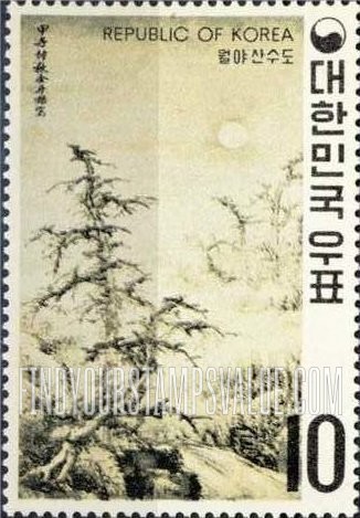 FindYourStampsValue: Mountains and Rivers in Moonlight by Kim Dooryang - 월야 산수도 (김두량)