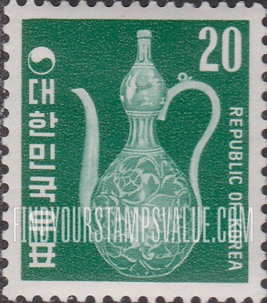 FindYourStampsValue: Pitcher (12-13 Centuries) - 고려청자 상감운학 모란 문표형 수병
