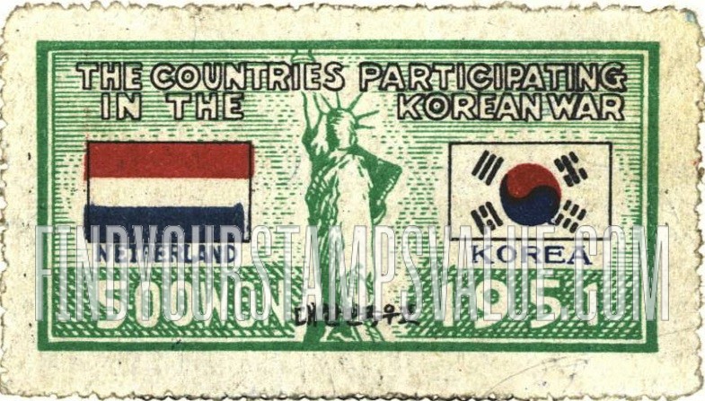 FindYourStampsValue: Flags of the Netherlands and Korea and Statue of Liberty - 네덜란드와 대한민국의 국기와 자유의 여신상