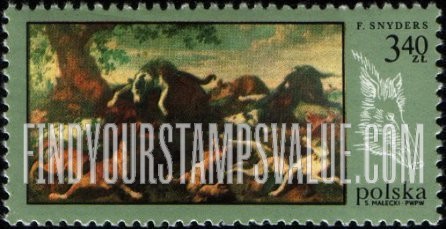 FindYourStampsValue: Hunt Paintings: Boar Hunt, by Frans Snyders
