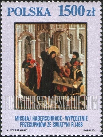 FindYourStampsValue: Art Treasures of the National Gallery, Warsaw: Christ Removing the Moneychangers by Mikolaj Haberschrack