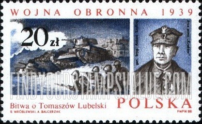 FindYourStampsValue: World War II Battles Type of 1984 - Battle scenes and commanders: Tomaszow Lubelski, Brigade-General Antoni Szylling