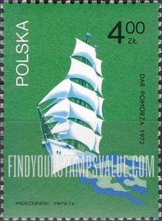 FindYourStampsValue: Polish Sailing Ships: “Dar Pomorza,” winner “Operation Sail,” 1972