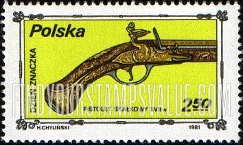 FindYourStampsValue: Stamp Day: Pistol, 18th centennial, horizontal