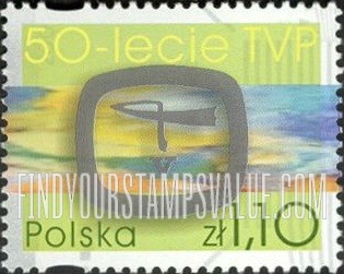 FindYourStampsValue: Polish Television, 50th Anniversary: Teatru Televizji (Television theater, green background)