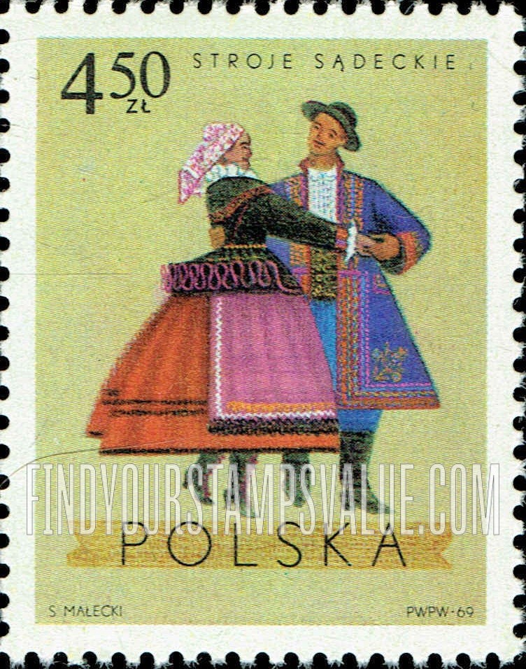 FindYourStampsValue: Regional Costumes: Sacz, Cracow