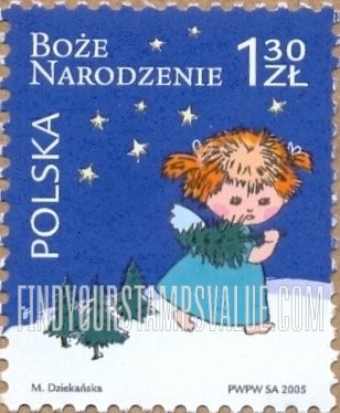 FindYourStampsValue: Christmas trees and angel in Blue