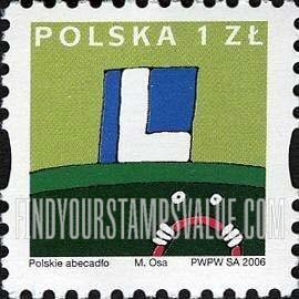 FindYourStampsValue: Depictions of Polish words starting with letters of the alphabet: Driver and “L”