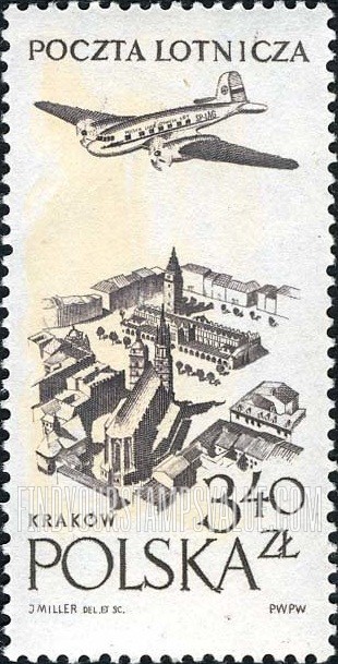 FindYourStampsValue: AIR POST - Plane over Old Market, Cracow