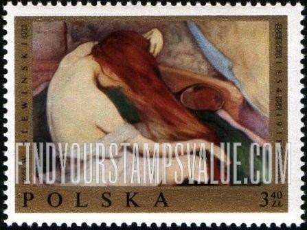 FindYourStampsValue: Polish Paintings: Woman Combing her Hair, by Wladyslaw Slewinski