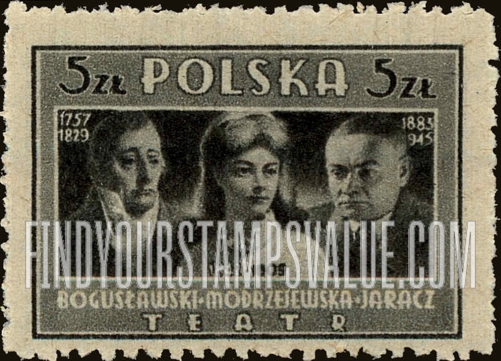 FindYourStampsValue: Wojciech Boguslawski, Helena Modjeska and Stefan Jaracz