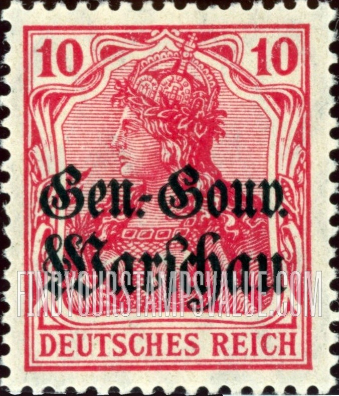 FindYourStampsValue: OCCUPATION - Germania: German Stamps of 1905-17 Overprinted