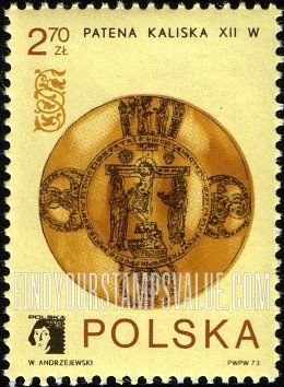 FindYourStampsValue: Polska β73 Emblem and: Kalisz paten, 12th century