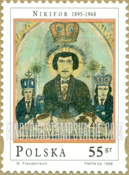 FindYourStampsValue: Nikifor (Epifan Drowniak) (1895-1968), Artist: “Triple Self-portrait”