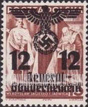 FindYourStampsValue: OCCUPATION - Similar Surcharge on Stamps of 1938-39: King Ladislas II Jagello, Queen Hedwig