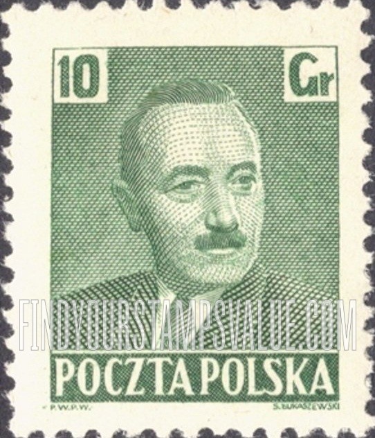 FindYourStampsValue: President Boleslaw Bierut: Type of 1950 with Frame Omitted