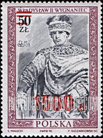 FindYourStampsValue: Wladyslaw II Wygnaniec: Royalty Type of 1986 Surcharged in Red