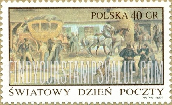 FindYourStampsValue: Post and Telecommunications Museum, Wroclaw, 75th Anniversary: Horse Exchange and Post Station, by M. Watorski
