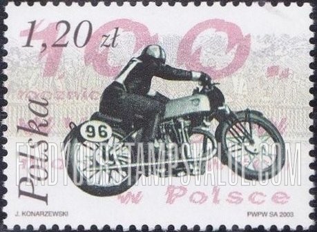 FindYourStampsValue: Motorcycle Racing in Poland, Centennial: Pink