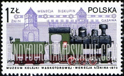 FindYourStampsValue: Locomotives in Poland: Narrowgauge engine and Gothic Tower, Znin