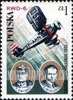 FindYourStampsValue: Polish Sport Planes: Zwyciezcy-Challenge, 1932, F. Zwirko and S. Wigura, vertical