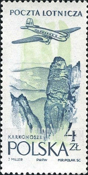 FindYourStampsValue: AIR POST - Plane over Karkonosze mountains