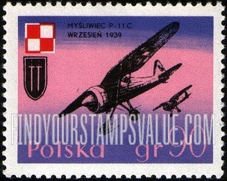 FindYourStampsValue: Planes and Polish Air Force Emblem: P-11C Dive Bombers