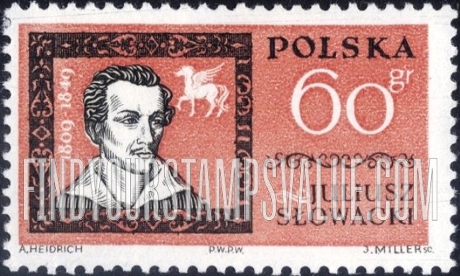 FindYourStampsValue: Famous Poles Type of 1961: Juliusz Slowacki