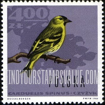 FindYourStampsValue: Forest Birds: Siskin (finch)