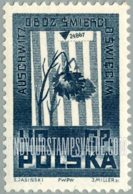 FindYourStampsValue: Broken Flower and Prison Cloth (Auschwitz)