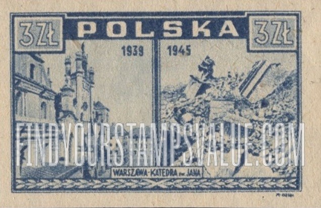 FindYourStampsValue: Views of Warsaw, 1939 and 1945: Cathedral of St. John